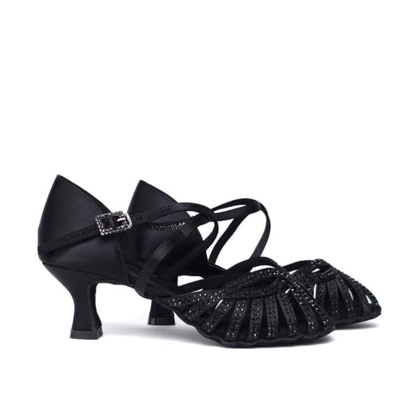 Natacha black satin, heel 5cm - Image 3