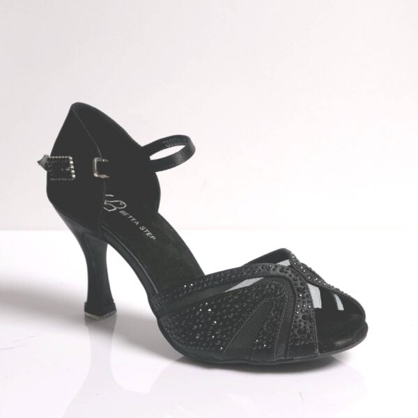 Mesh diamonds black, heel 7,5 cm